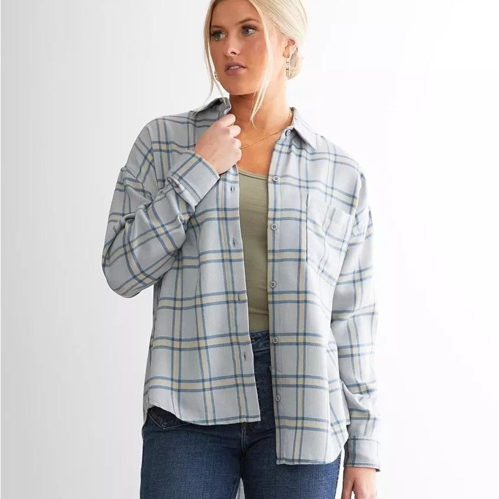 Anthropologie White Crow Gray and Yellow Plaid Shirt